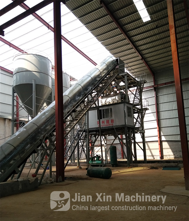 Work site of dry powder mortar production line produced by zhengzhou jianxin machinery.